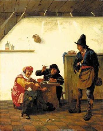 Johannes Natus Peasants smoking and making music in an inn oil painting picture